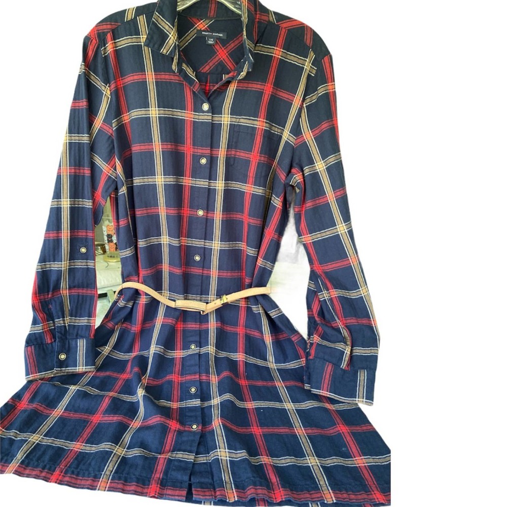 Tommy Hilfiger red, blue, and khaki plaid tartan long sleeve dress